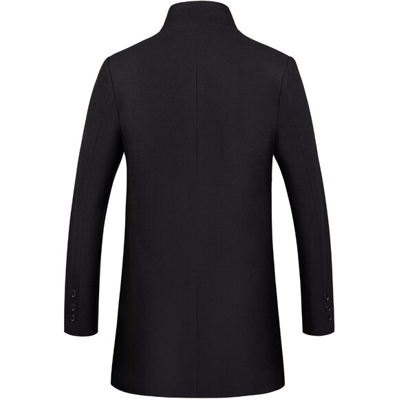 🆕 Men Black Wool Trench Coat Slim Fit Winter Durable Soft Breasted Two Buttons - Picture 2 of 6